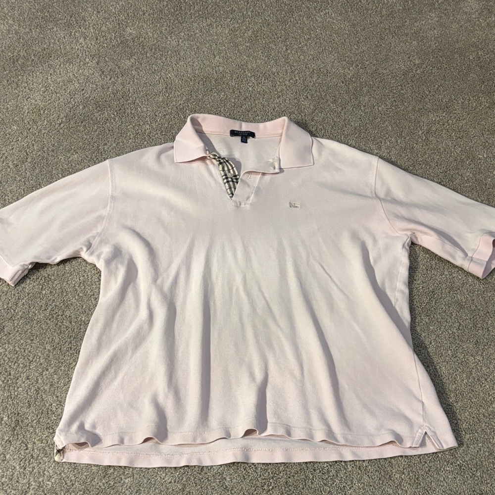 Burberry Light Pink Cotton Polo with Navy Label